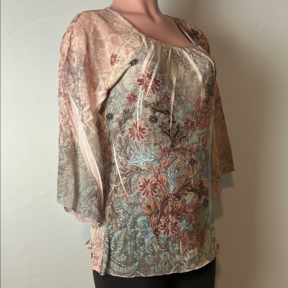 Chicos Women’s Top Shirt Tie Dye Embellished L3/4 Bell Sleeve Size 2(Large) - Picture 5 of 13